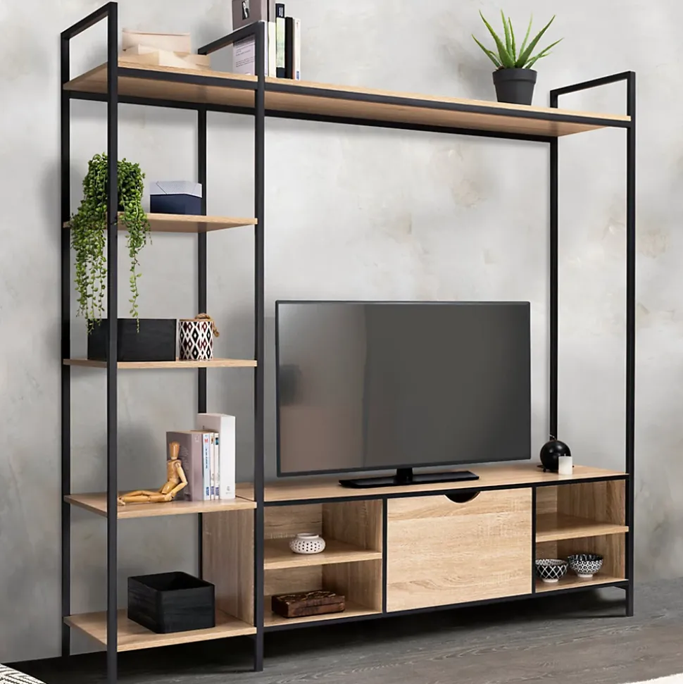 Ensemble meuble TV 170 cm DETROIT avec étagères design industriel