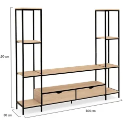 Ensemble meuble TV 164 cm DETROIT avec étagères design industriel