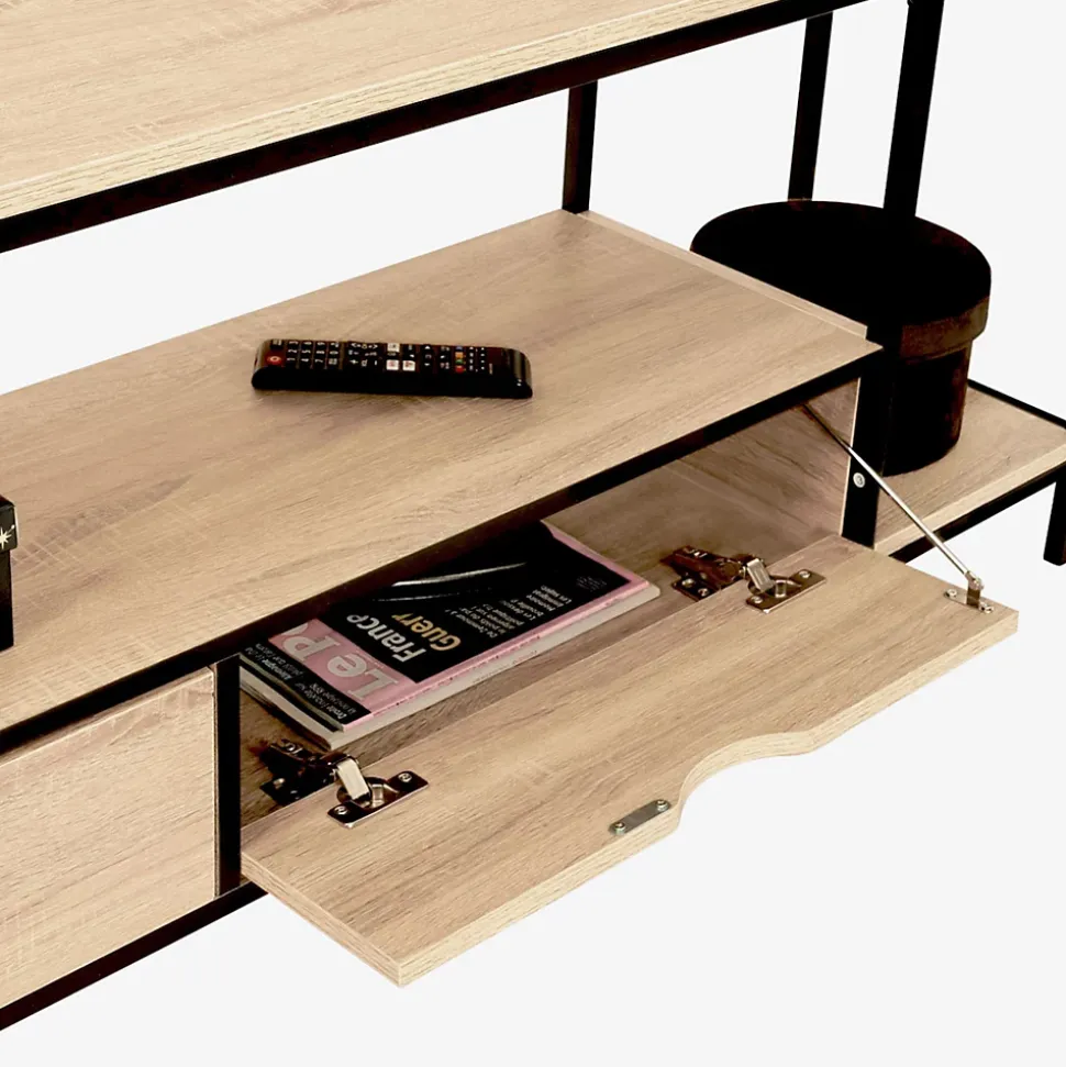 Ensemble meuble TV 164 cm DETROIT avec étagères design industriel