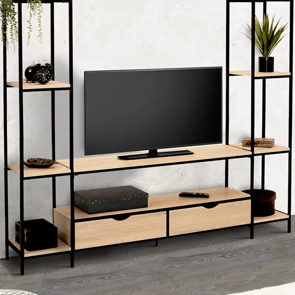 Ensemble meuble TV 164 cm DETROIT avec étagères design industriel