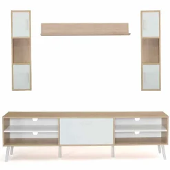 Ensemble meuble TV 180 cm et étagères HOUSTON bois et blanc