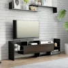 Ensemble meuble TV avec étagère murale style contemporain aspect bois noir
