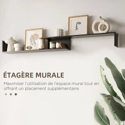 Ensemble meuble TV avec étagère murale style contemporain aspect bois noir