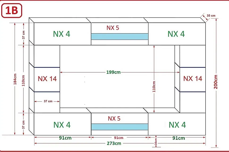 Ensemble meuble TV CONCEPT 63-63-HG-W-2-1B blanc brillant 273 x 35 x 184-200 cm