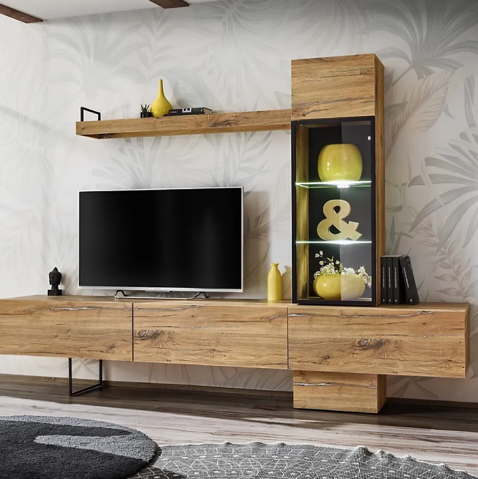 Ensemble Meuble TV design "Rise" 240cm Chêne
