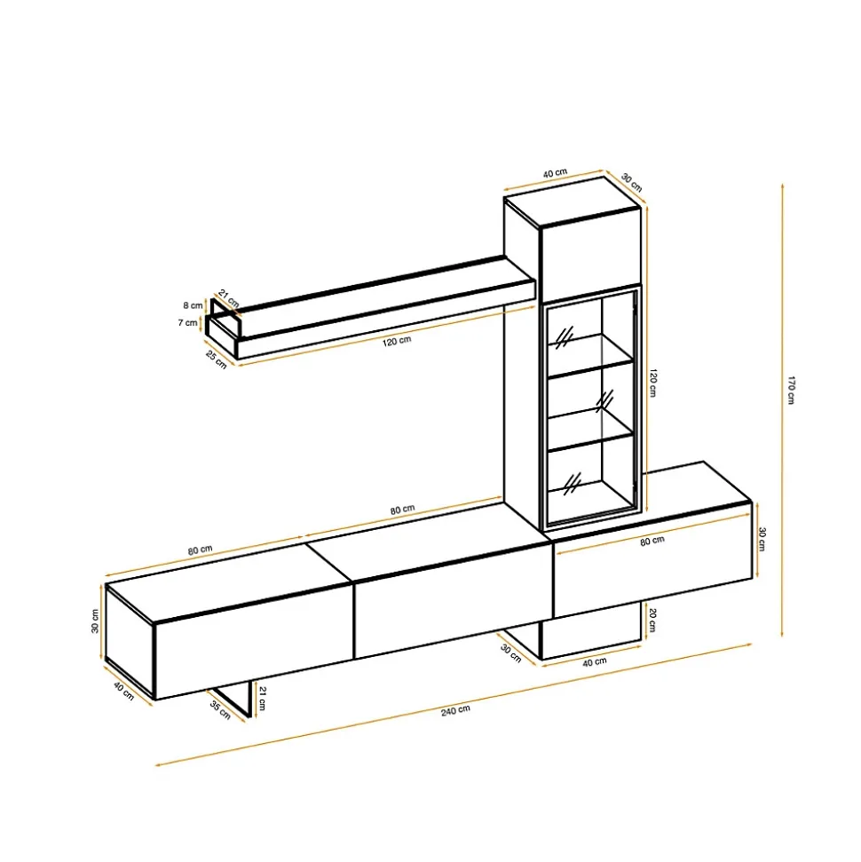 Ensemble Meuble TV design "Rise" 240cm Chêne