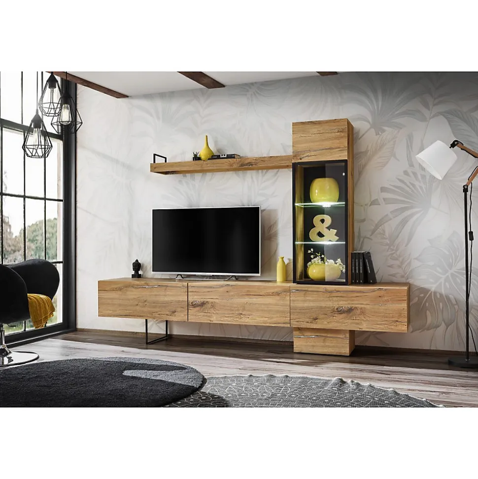 Ensemble Meuble TV design "Rise" 240cm Chêne