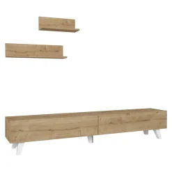 Ensemble meuble TV et 2 étagères Saarijärvi 180 x 31 x 33 cm effet chêne en.casa