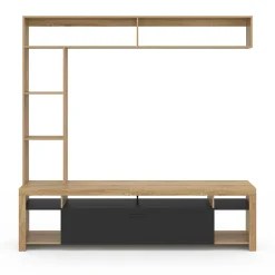 Ensemble meuble TV et étagères 170 cm MALO bois et placard noir