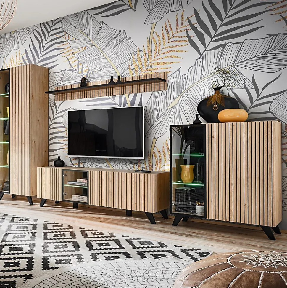 Ensemble Meuble TV "Liam" 320cm Naturel & Noir