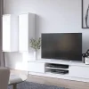 Ensemble meuble TV pour le salon AKORD presentoir + meuble TV Blanc 240 cm 4 portes façade Blanche 8 étagères 240x40x140 cm