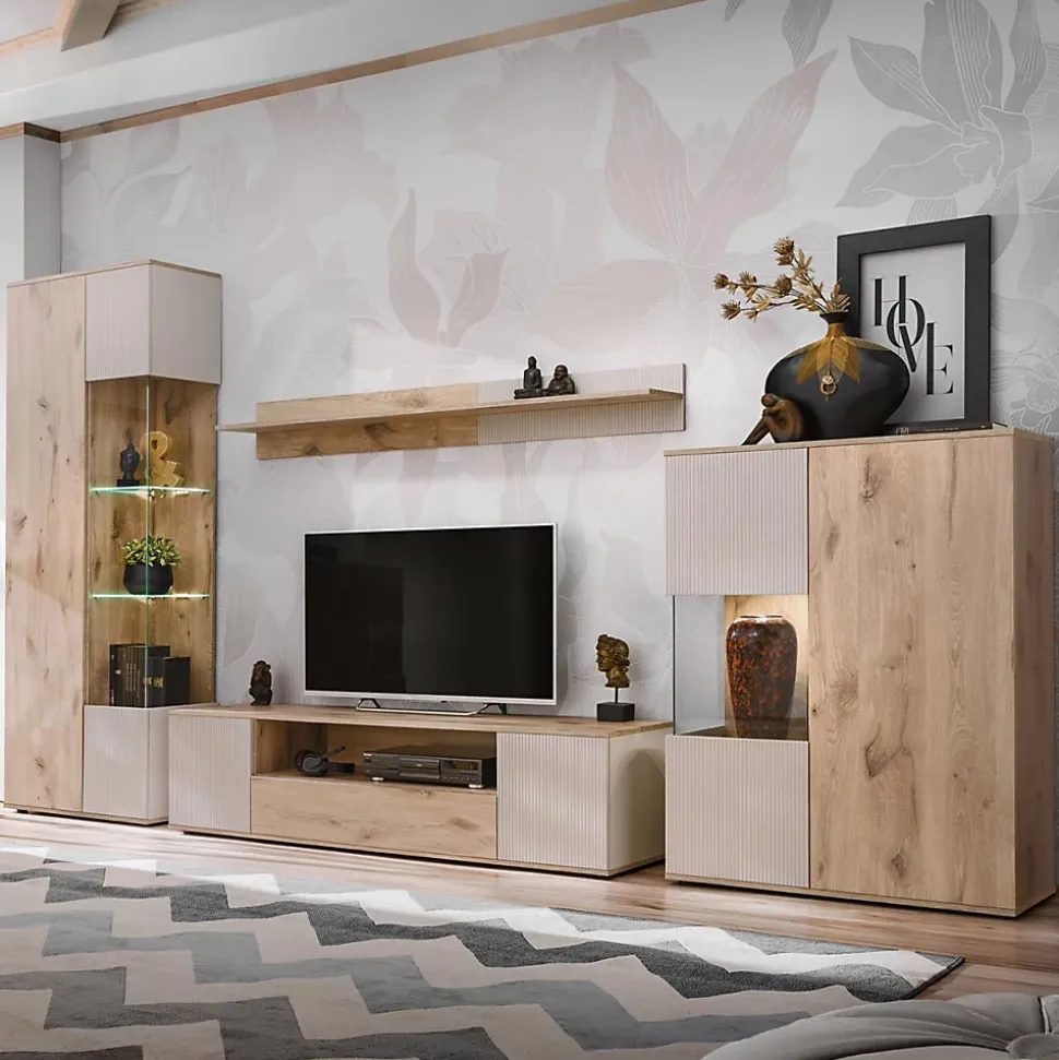 Ensemble Meuble TV Rainuré "Catalina" 320cm Naturel