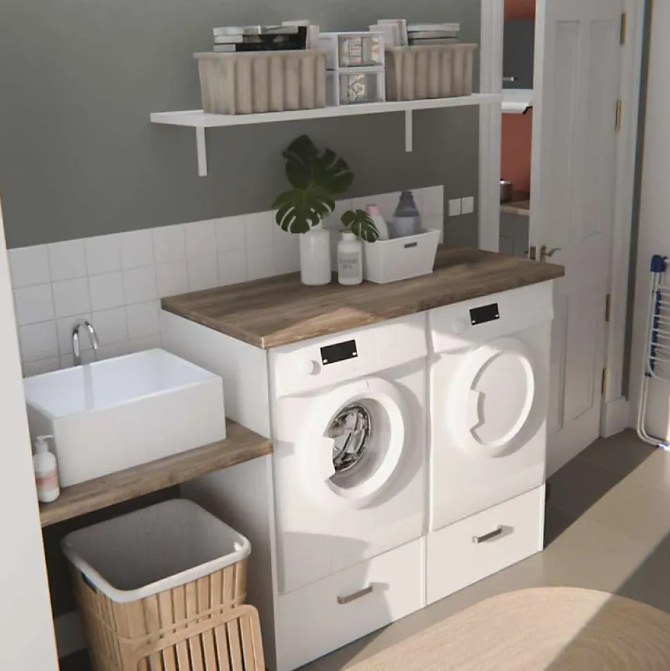 Ensemble meubles buanderie - Emplacements lave-linge et sèche-linge surélevés - B09