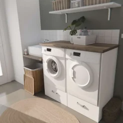 Ensemble meubles buanderie - Emplacements lave-linge et sèche-linge surélevés - B09
