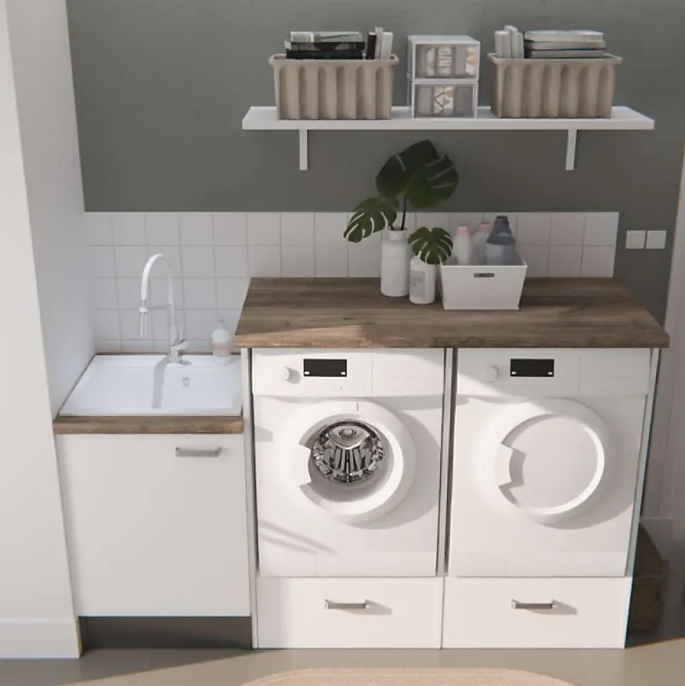 Ensemble meubles buanderie - Emplacements lave-linge et sèche-linge surélevés - B10