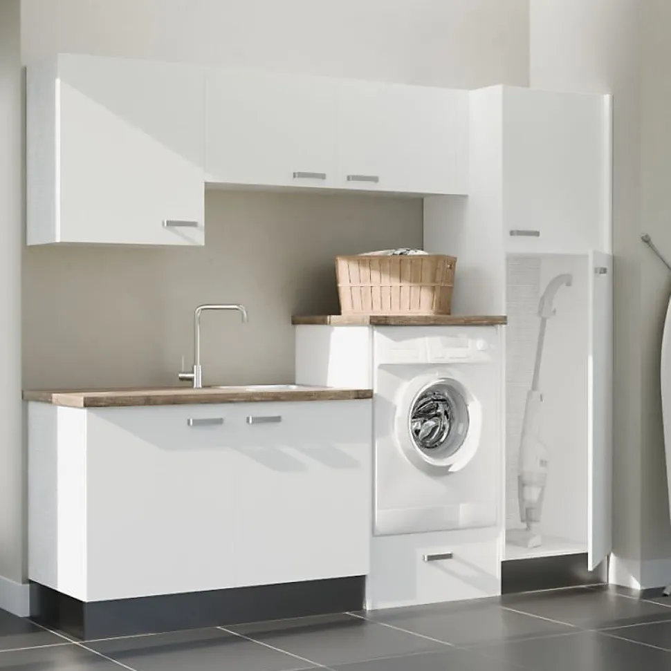 Ensemble meubles buanderie avec emplacement lave-linge surélevé - B08
