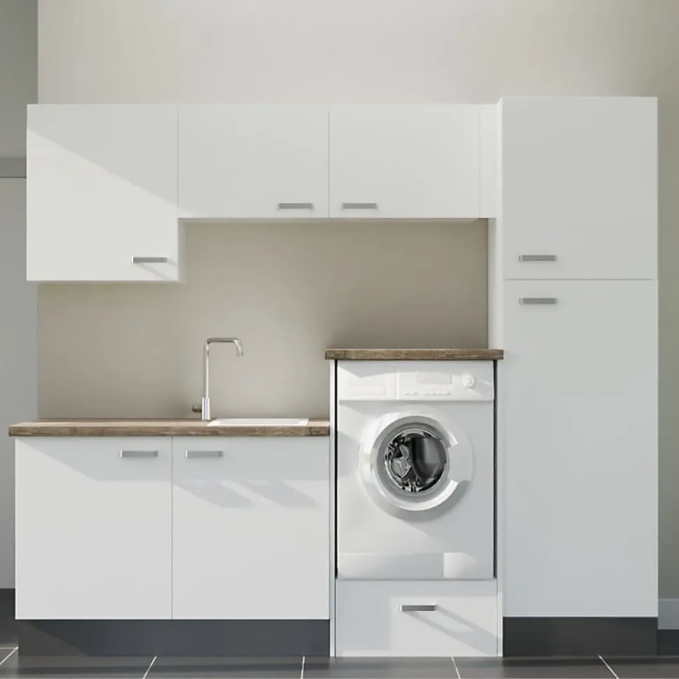 Ensemble meubles buanderie avec emplacement lave-linge surélevé - B08