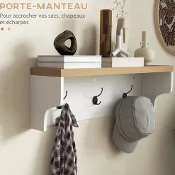 Ensemble meubles d'entrée porte-manteau mural 3 patères doubles banc à chaussures 9 casiers