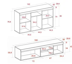 Ensemble Naturale buffet meuble TV 160cm couleur chêne et noir