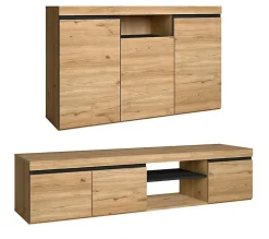 Ensemble Naturale buffet meuble TV 160cm couleur chêne et noir