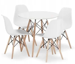Ensemble repas Valora Table ronde blanche KOVA 80 cm + 4 chaises blanches OSAKA