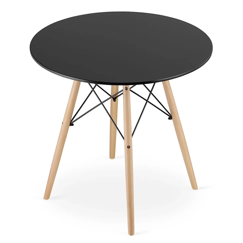 Ensemble repas Valora Table ronde noire KOVA 80 cm + 4 chaises noires OSAKA
