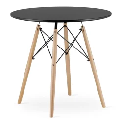 Ensemble repas Valora Table ronde noire KOVA 80 cm + 4 chaises noires OSAKA