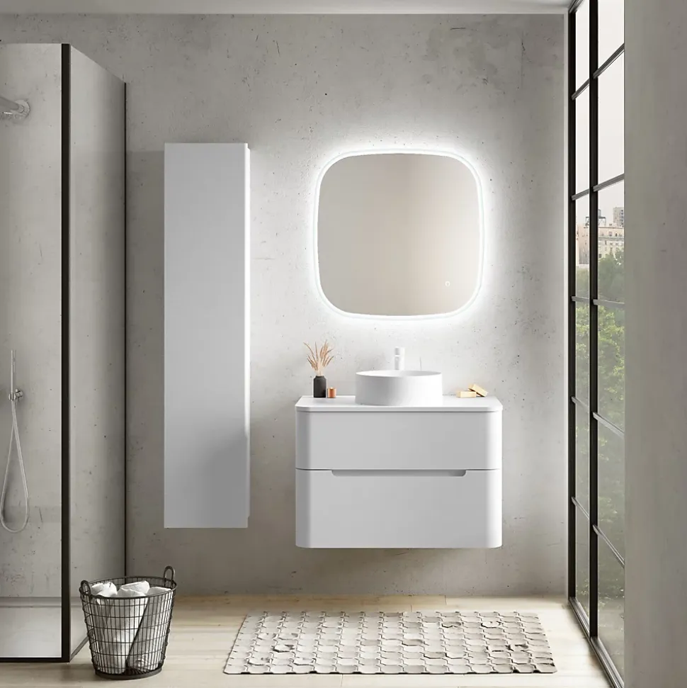 Ensemble salle de bains L. 84 cm meuble sous vasque + plan de toilette blanc mat Alba