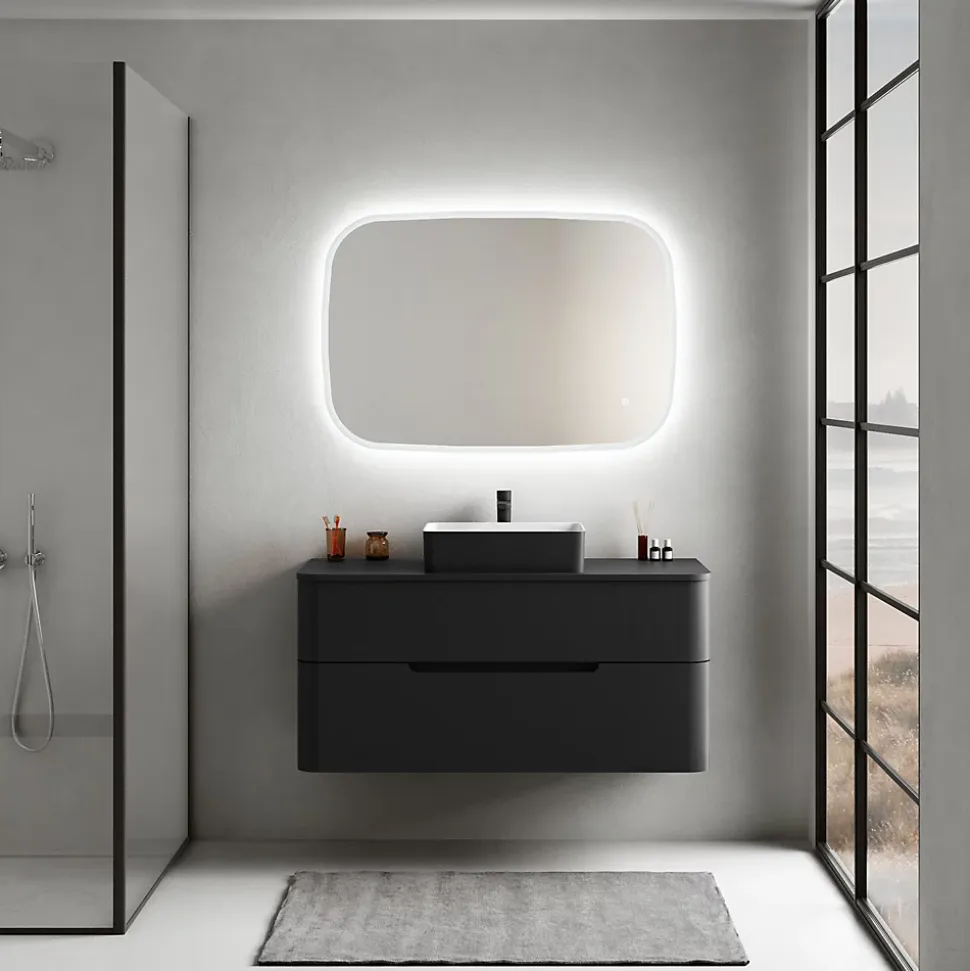 Ensemble salle de bains L. 119 cm meuble sous vasque + plan de toilette noir mat Alba