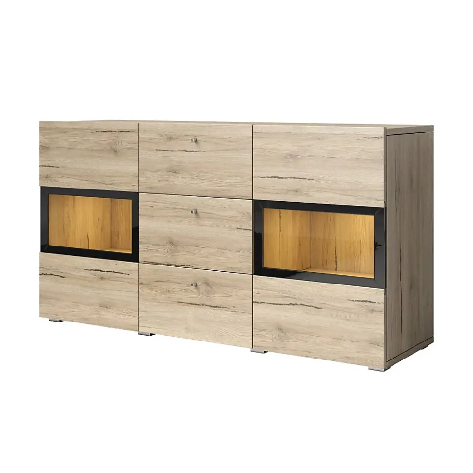 Ensemble salon complet RAMOS Chene 7 meubles avec LED multicolore intégrée