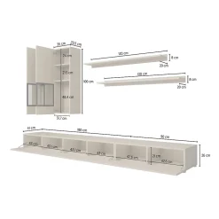 Ensemble salon complet RAMOS Chene et noir 7 meubles avec LED multicolore intégrée
