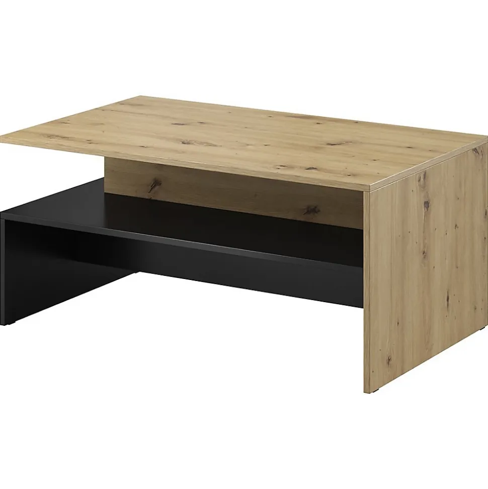Ensemble salon complet RAMOS Chene et noir 7 meubles avec LED multicolore intégrée
