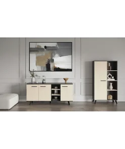 Ensemble séjour - Enfilade, Buffet haut, Table - KENT - Chene de fil / Sidewalk - DEMEYERE