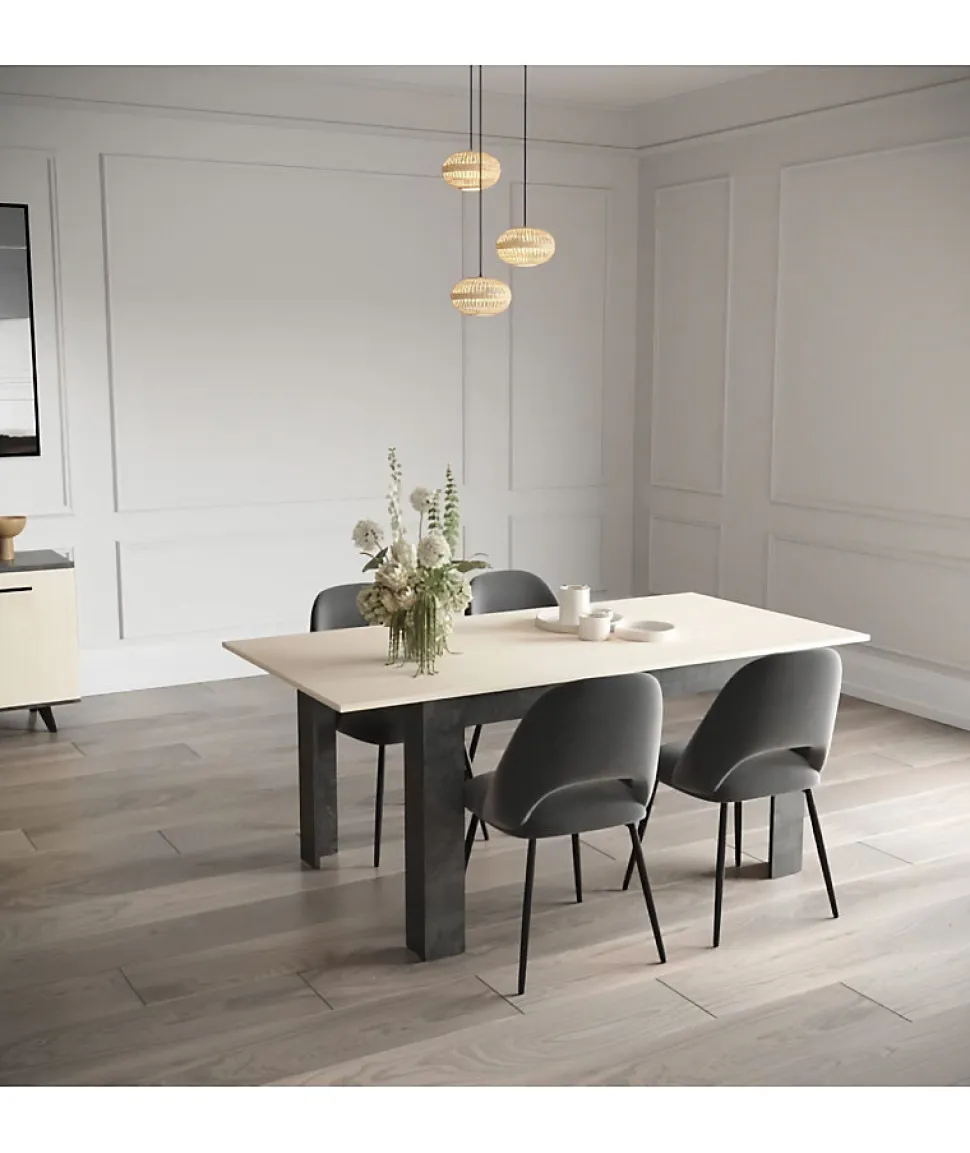 Ensemble séjour - Enfilade, Buffet haut, Table allonge - KENT - Chene de fil / Sidewalk - DEMEYERE
