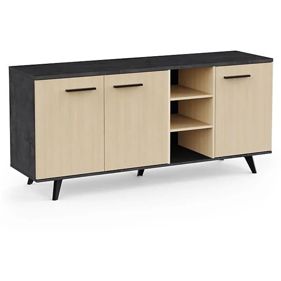 Ensemble séjour - Enfilade, Buffet haut, Table allonge - KENT - Chene de fil / Sidewalk - DEMEYERE