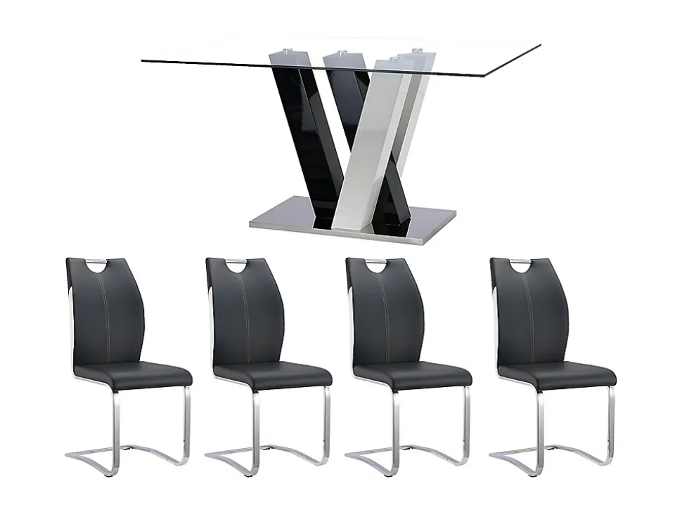 Ensemble table + 4 chaises - Coloris : noir et blanc - WINCH
