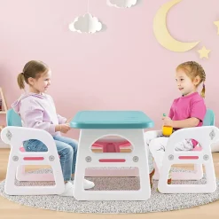 Ensemble Table 2 Chaises Ergonomiques pour Enfant en HDPE avec étagère de Rangement Sûr Rose