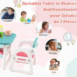 Ensemble Table 2 Chaises Ergonomiques pour Enfant en HDPE avec étagère de Rangement Sûr Rose