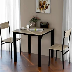 Ensemble table à manger 3 pièces en bois naturel avec 2 chaises pour balcon salon ou salle à manger