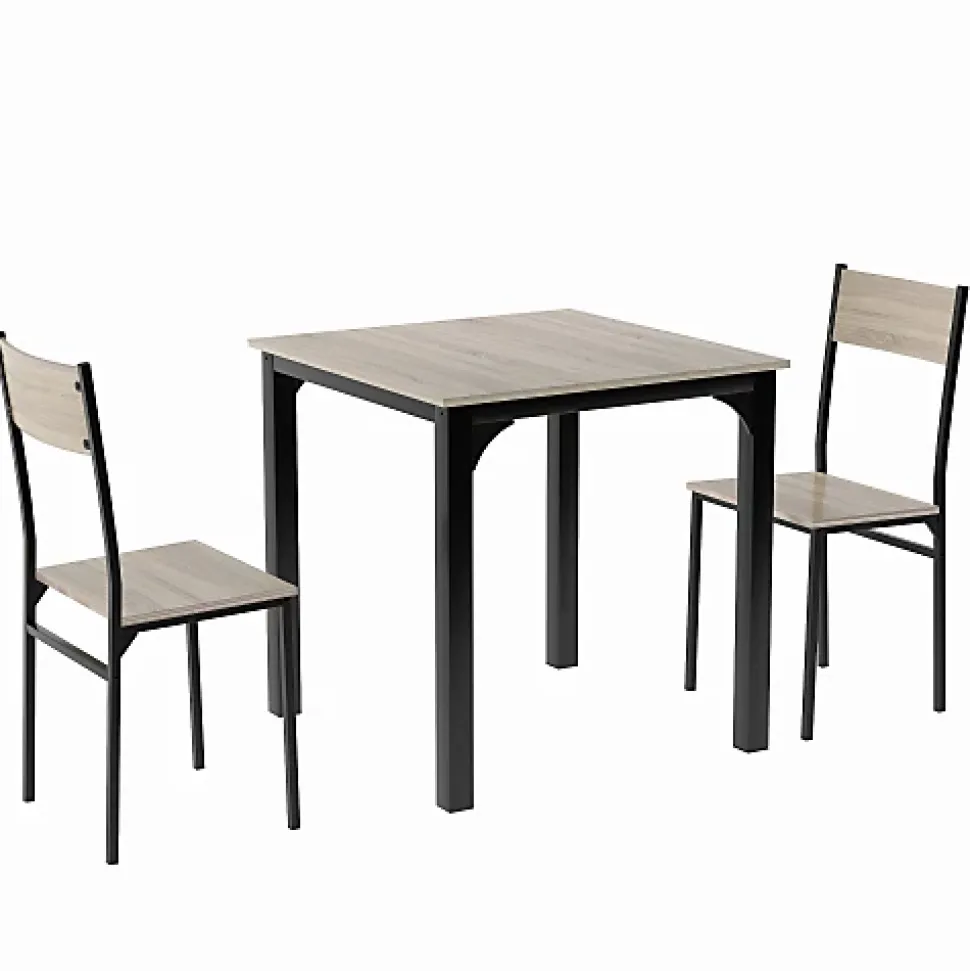 Ensemble table à manger 3 pièces en bois naturel avec 2 chaises pour balcon salon ou salle à manger
