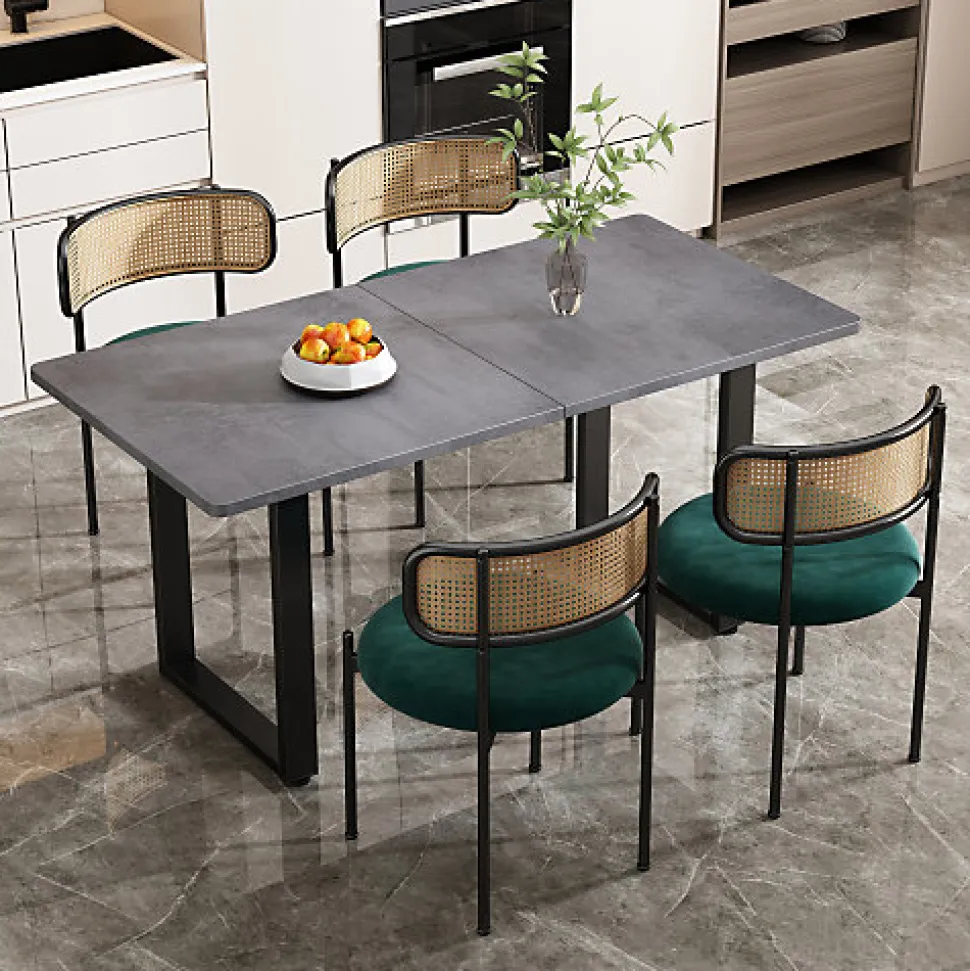 Ensemble table à manger 5 pièces avec 4 chaises en velours gris vert noir et table rectangulaire moderne
