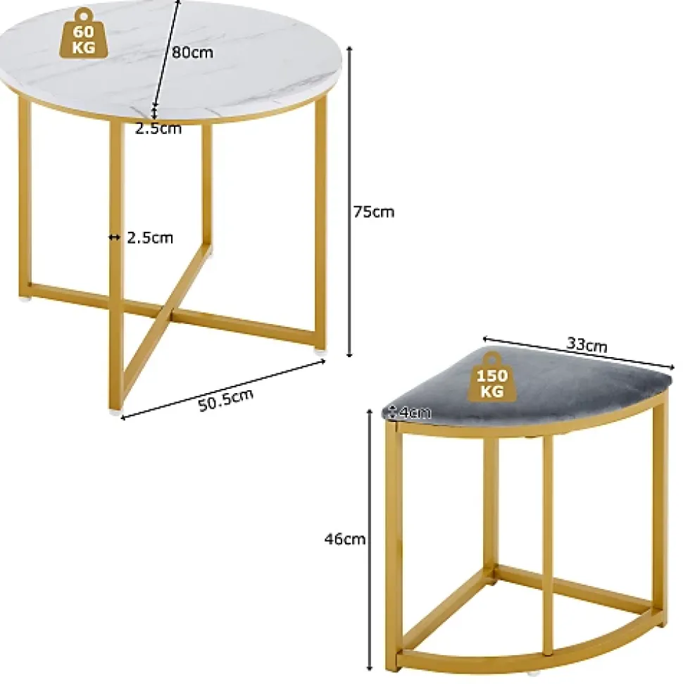 Ensemble table à manger avec 4 chaises gris en velours cadre doré et plateau MDF style moderne luxe