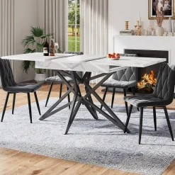 Ensemble Table à Manger Extensible - Table avec Rallonge et 4 Chaises Velours - Moderne 120/160x80x66,1 cm - Gris+Blanc