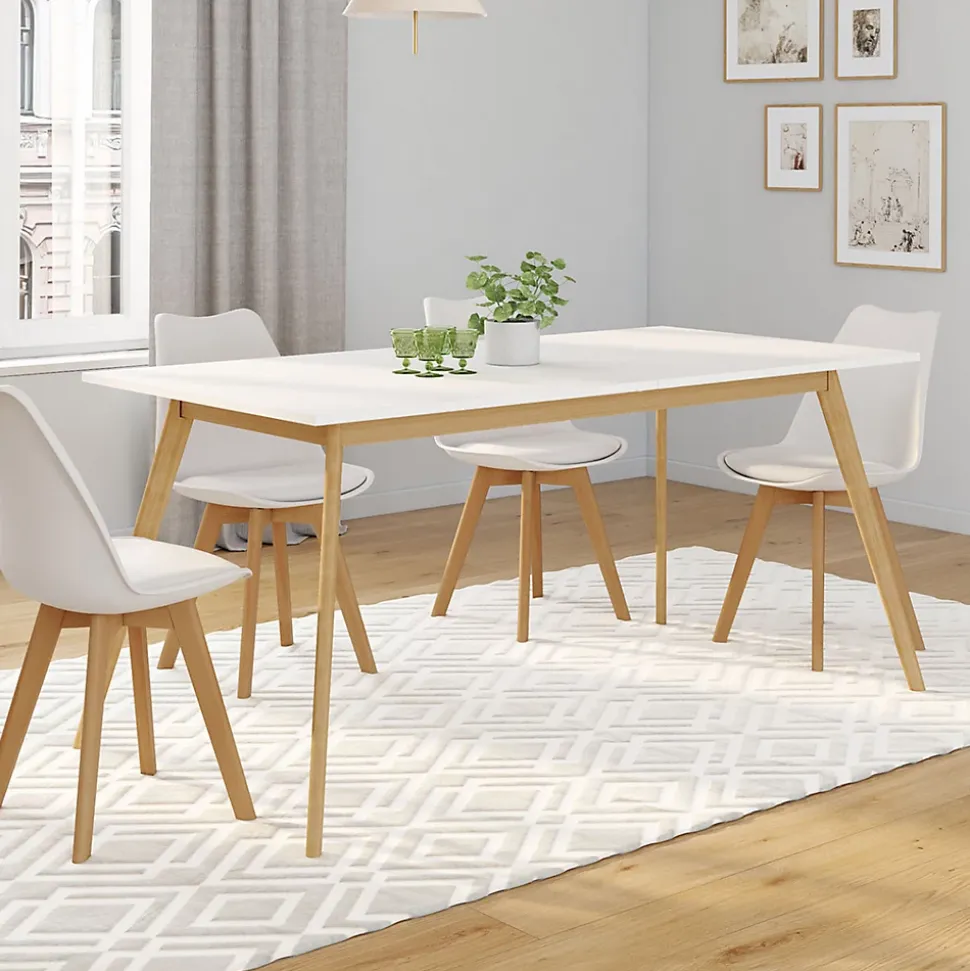 Ensemble table à manger extensible INGA 160-200 cm et 6 chaises SARA blanches design scandinave
