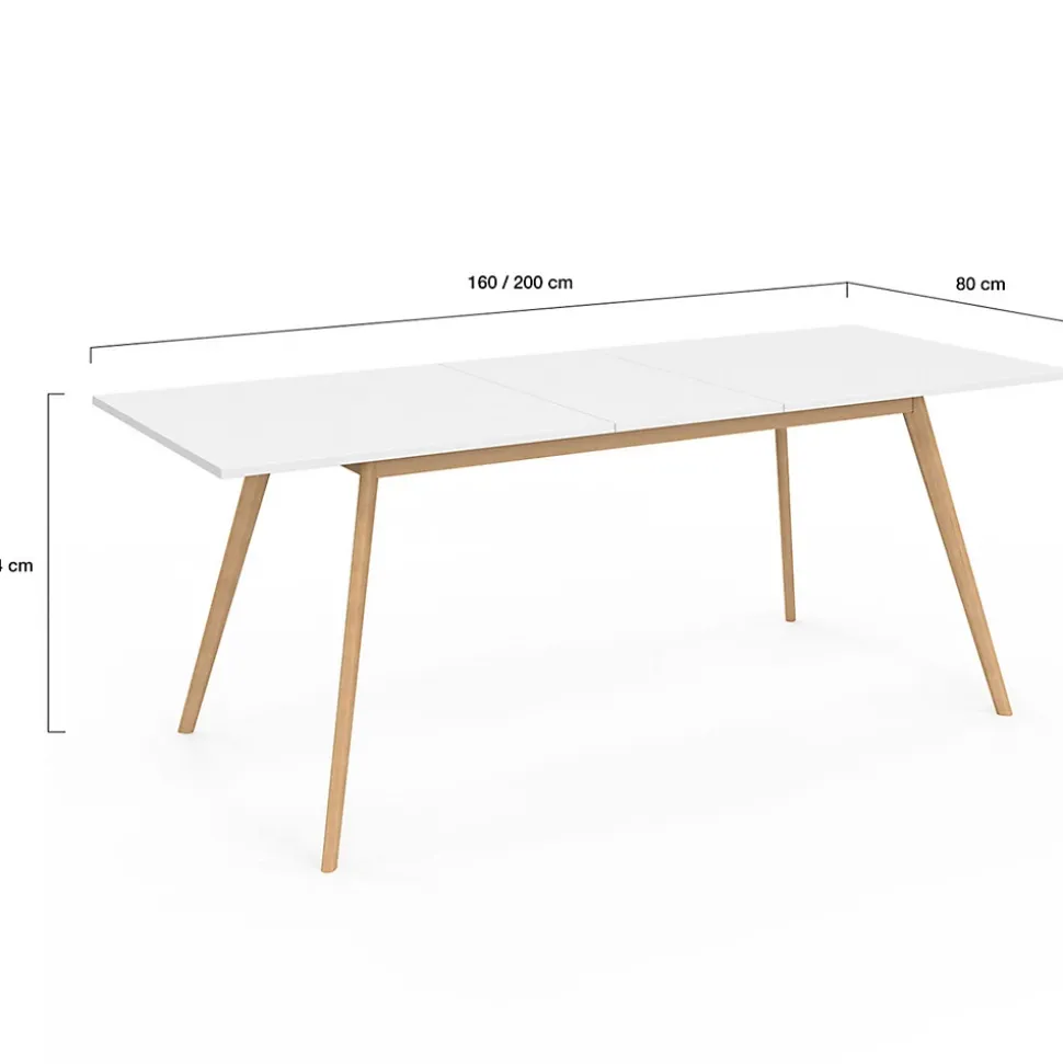 Ensemble table à manger extensible INGA 160-200 cm et 6 chaises SARA blanches design scandinave