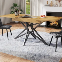 Ensemble Table à Manger Extensible - Table avec Rallonge et 4 Chaises Velours - Moderne 120/160x80x66,1 cm - Gris+Naturel