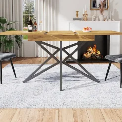 Ensemble Table à Manger Extensible - Table avec Rallonge et 4 Chaises Velours - Moderne 120/160x80x66,1 cm - Gris+Naturel