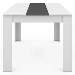 Ensemble table à manger GEORGIA 140 cm blanche et grise et 6 chaises ROMANE grises liseré blanc
