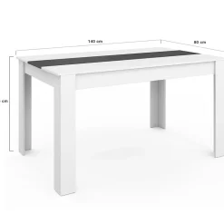 Ensemble table à manger GEORGIA 140 cm blanche et grise et 6 chaises ROMANE grises liseré blanc