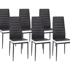 Ensemble table à manger GEORGIA 140 cm blanche et noire et 6 chaises ROMANE noires liseré blanc